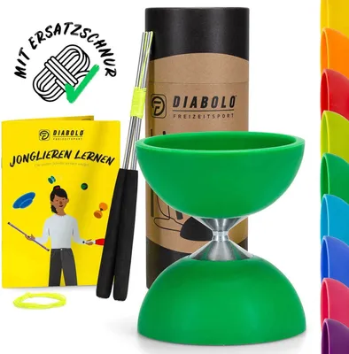 Produktbild von Diabolo Freizeitsport Diabolo Set Basic (grün) mit starrer Achse - inkl. Alu-Handstäben, Ersatzschnur, Anleitung und Geschenkverpackung