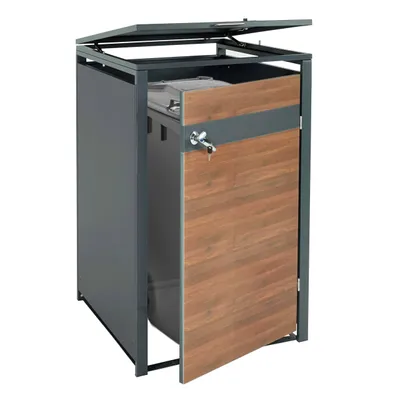 Produktbild von XL 1ks/2ks kryt odpadkového koša HWC-J82, odpadkový kôš, kovový 38kg, antracit ~ vzhľad čerešňového dreva tmavohnedý