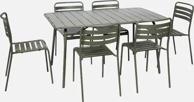 Produktbild von sweeek - Klappbarer Gartentisch aus Stahl mit 6 Stühlen - Khaki
