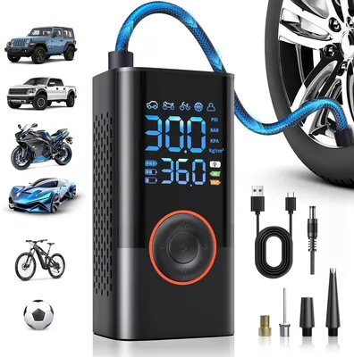 Produktbild von Kompressor Luftpumpe – Tragbare elektrische Reifenpumpe mit 4000 mAh Akku, für Fahrrad, Auto, Motorrad, Ball & Luftbett
