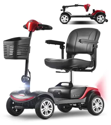 Produktbild von Elektroroller für Senioren - 4-rädriger Mobilitätsroller - Tragkraft 136 kg - Reichweite 25 km - Faltbar - Rot