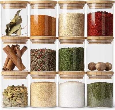 Image de Lot de 12 pots à herbes | 12 x 150 ml | Conservent l'arôme et sont hermétiques | Idéaux pour les épices et le thé