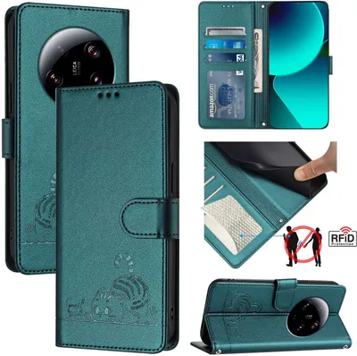 Image de Etui en cuir pour Xiaomi 13 Ultra, étui à rabat avec fonction stand et portefeuille vert