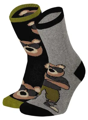 Produktbild von Jungen Stoppersocken Kinder 2 Paar, ABS Socken rutschfest mit Bär Motiv, Anti Rutsch Haussocken für Zuhause und Kindergarten, Farbe:Grau, Größe:35-38