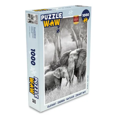 Obrázek produktu pro MuchoWow® Puzzle 1000 dílků Slon - Zvířata - Příroda - Černobílé - Hračky - Pro malé i velké - Hry - Puzzle