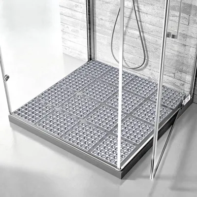 Obrázek produktu pro Protiskuzová podložka do sprchy, 60x60 cm, tmavě šedá, skládací, řezející se, s přísavkami