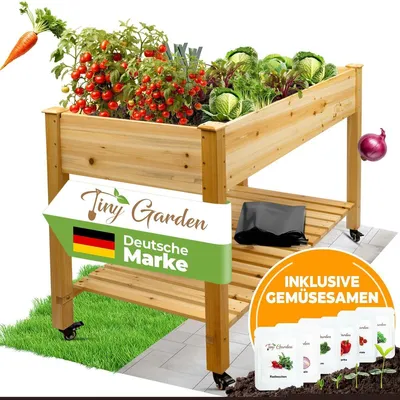 Produktbild von Tiny Garden Hochbeet aus Holz mit Rollen