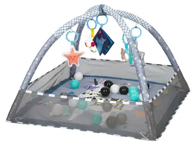 Produktbild von Kikkaboo Spielbogen, Krabbeldecke 2 in 1, Greiflinge, 18 Spielbälle, Bällebad hellblau