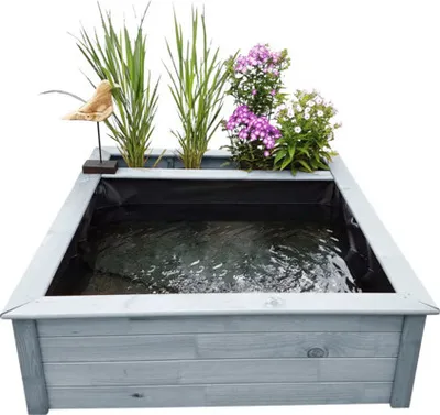 Produktbild von Hochteich promadino Miniteich Hochteich mit seitl. Pflanzzone mit Solarpumpe, grau mit Teichfolie 146 x 127 x 40 cm
