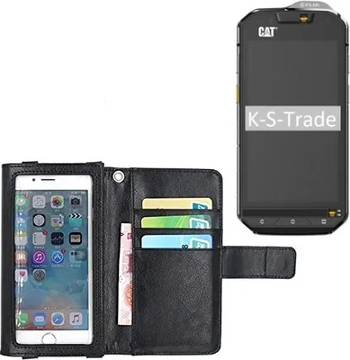 Produktbild von K-S-Trade Handy Hülle Schutz Hülle Kompatibel mit Cat S60 Case mit Displayschutz / Schutzfolie Flip Cover Wallet case Etui Hülle schwarz