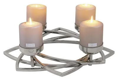 Produktbild von FINK Leuchter ZAPPORA 4-flammig - Adventskranz aus Edelstahl vernickelt, silberfarben, Tüllen abnehmbar, H 9 cm, Ø 43 cm
