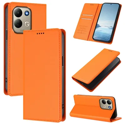 Obrázek produktu pro Kožené pouzdro pro Xiaomi Poco M8x, magnetické flipové pouzdro zPolyuretankůže se stojánkem Oranžová