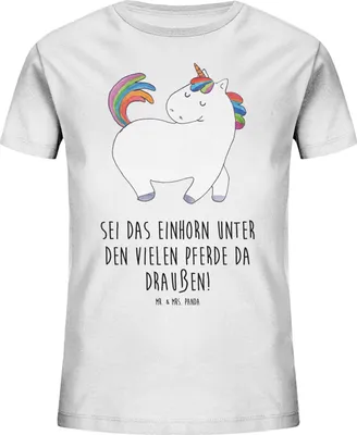 Produktbild von Mr. & Mrs. Panda Kleinkinder T-Shirt Einhorn Stolzieren 5-6 Jahre (110/116) - Weiß - Geschenk, Mädchen, Teenager, Bio Kinder, Unicorn, Kindershirt, Reiten, Einhörner