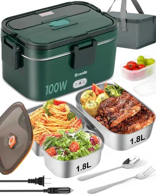 Elektrische Lunchbox 100W, 1,8L Doppelbehälter, Edelstahl