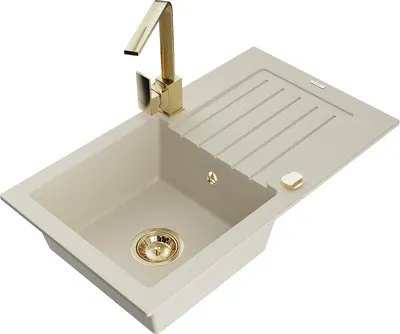 Produktbild von Mexen Pablo 1 Becken-Granitspüle mit Abtropffläche und Mischbatterie Rita, Beige - 6510-69-670300-50