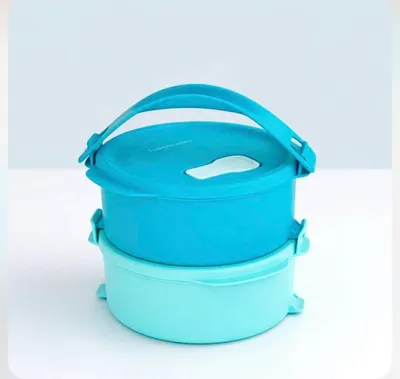 Produktbild von NEUES Tupperware Click to Go 2x 550 ml Rundset in Blau, mikrowellengeeignet, wiedererhitzbar