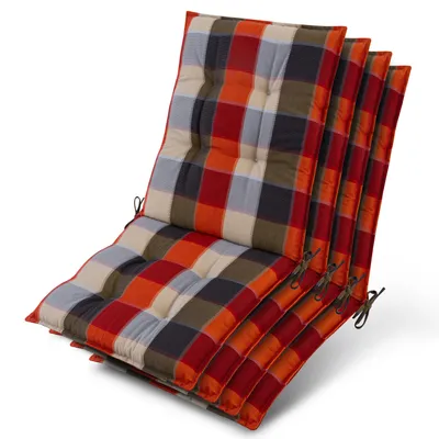 Image de Lot de 4 coussins d'appui pour fauteuils bas Beautissu Sun-NL 100 x 50 x 8 cm, motif à carreaux orange et beige