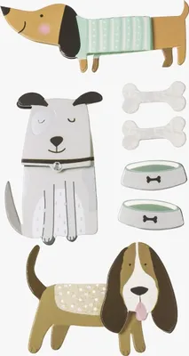Produktbild von Sticker-Etikett Hunde 6 Stück bunt Packung mit 6 Stück