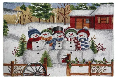 Productafbeelding van Tafelkleed, 33 x 46 cm, met Gobelin-borduurwerk met sneeuwmannen. Afmetingen: 33 x 46 cm