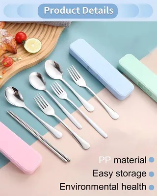 Produktbild von Unyqoos® Kompakte Besteckbox aus PP, spülmaschinenfest mit klappbarem Deckel – praktische Aufbewahrung von Besteck für unterwegs, Reisen und Picknick