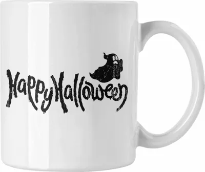 Produktbild von Trendation - Halloween Tasse Kürbis Dekoration Becher Happy Halloween Geister Grafik (Weiß)