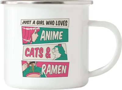Produktbild von Just a girl who loves Anime, Cats and Ramen Emaille Tasse Anime Japan Manga