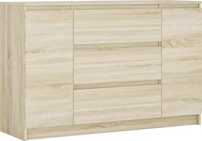 Produktbild von Komoda z szufladami, dąb Sonoma, 120 x 39 x 78 cm, 2 drzwi, 3 szuflady