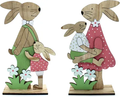 Produktbild von Holz Figur bunt 21cm x 35cm Hasen Familie