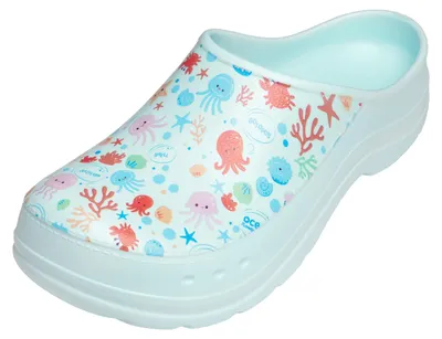 Produktbild von Gartenclogs für Damen Ultraleicht EVA Gemustert Gartenschuhe LA-CA-ComoHappyWoman (Aquablau/Meeresmotiv, 36)