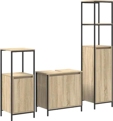 Produktbild von vidaXL Badezimmermöbel-Set mit Regal 3 pcs Sonoma Eiche und Schwarz