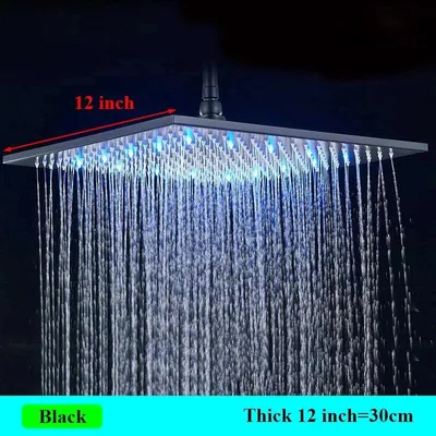 Produktbild von LED Duschkopf - Quadratischer Regenduschkopf 40 cm - Dickes Design - Wasserkraft-LED ohne Strom - Edelstahl - Deckenmontage - Schwarz