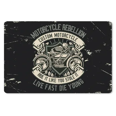 Produktbild von MuchoWow® Schreibtischunterlage Motorrad - Skelett - Vintage - Zitat 60x40 cm - XXL Mauspad - Großes Mauspad