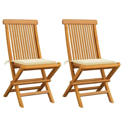 Produktbild von The Living Store Gartenstühle mit Cremeweißen Kissen 2 Stk. Massivholz Teak