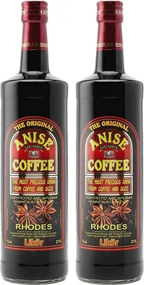 Produktbild von Kaffee Ouzo Likör 2x 1,0l 21% | Coffee Anise | Das Original von Rhodos | Anis Coffee Aigaion | +20ml Jassas Olivenöl