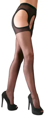 Produktbild von Schwarze Strümpfe mit Spitzen-Look L/XL