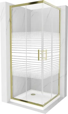 Produktbild von Mexen Rio quadratische Duschkabine 90 x 90 cm, Gestreift, Gold + Duschwanne Flat, Weiß - 860-090-090-50-20-4010G