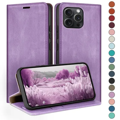 Produktbild von HUOUH für iPhone 13 Pro 6.1" Hülle mit RFID Schutzhülle aus Lederhülle Handyhülle,Kartenfach Leder ständer Handy hülle,360 Grad Schutz Cover für Apple 13 Pro Klapphülle Wallet Case Flieder Lila