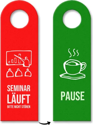 Produktbild von Seminar läuft - Bitte nicht stören Türhänger mit Pause auf der Rückseite filz