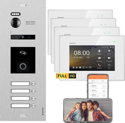 Produktbild von BALTER EVO HD Silber RFID/Fingerprint 4x7" WiFi Weiß Video Türsprechanlage Set 4 Familienhaus