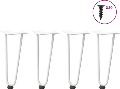 Image de Pieds en épingle à cheveux pour table basse 4 pièces Blanc 30 cm Acier massif