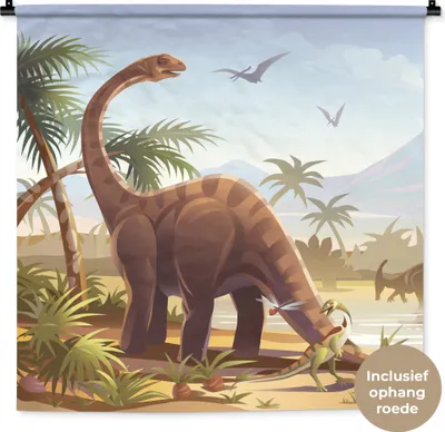 Produktbild von MuchoWow® Wandteppich Wandbehang Dinosaurier - Landschaft - Tropisch - Kinder - Jungen 90x90 cm Tapisserie Dekoration Wandtuch - Wandaufhänger