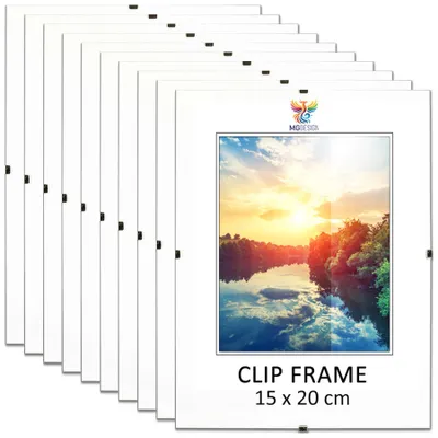 Produktbild von MG Design Cliprahmen Set 3 Stück in 15 x 20 cm - Rahmenlose Bilderrahmen mit Acrylglas & HDF-Rückwand für Fotos, Poster & Puzzle, vertikal & horizontal