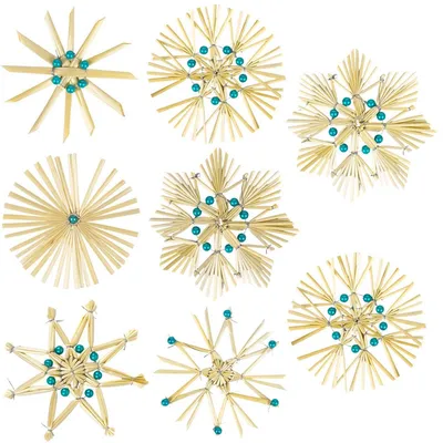 Produktbild von Christbaumschmuck Strohsterne 18 Stück Ø10 cm Blau mit Perlen Anhänger