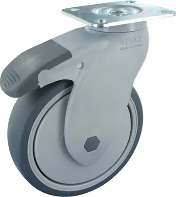 Produktbild von Kunststoff Lenkrolle ohne Feststeller 100mm TPE Gummi Anschraubplatte