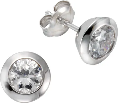 Produktbild von F Ohrstecker 925/- Sterling Silber 0,9cm weiß Zirkonia weiß 360221673