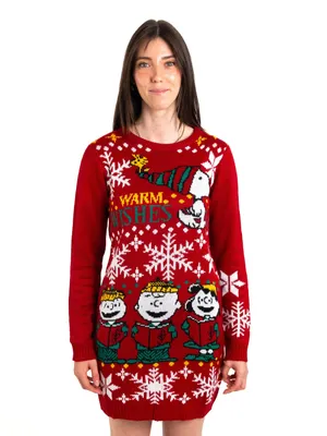 Produktbild von The Peanuts Snoopy Strickkleid für Damen - Warm wishes Winter Strick Rot M