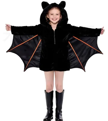 Produktbild von Fledermauskostüm für Kinder – Kleid mit Umhang – Schwarz – Für Halloween und Karneval