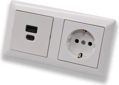 Produktbild von EBROM USB-C und USB-A Unterputz Steckdose/Lader, 45+15 Watt Leistung – Schnellladefunktion für Wearables, Smartphones Tablets + Jung Steckdose mit Kinderschutz A1520KIWW in AS500 alpinweiß glänzend
