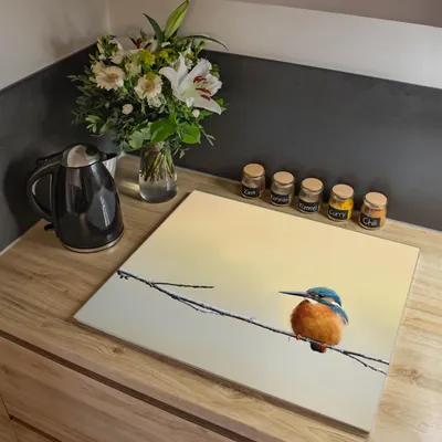 Zdjęcie produktu dla Jednoczęściowa płyta pokrywająca kuchenkę Banjado o wymiarach 60 x 52 cm z gumowymi podkładkami dystansowymi, szkło bezpieczne ESG z motywem „Pause” [HAP1 10457]