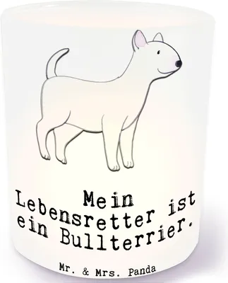 Produktbild von Mr. & Mrs. Panda Teelichthalter Bullterrier Lebensretter - Transparent - Geschenk, Garten Windlicht, Glas, Kerzenhalter